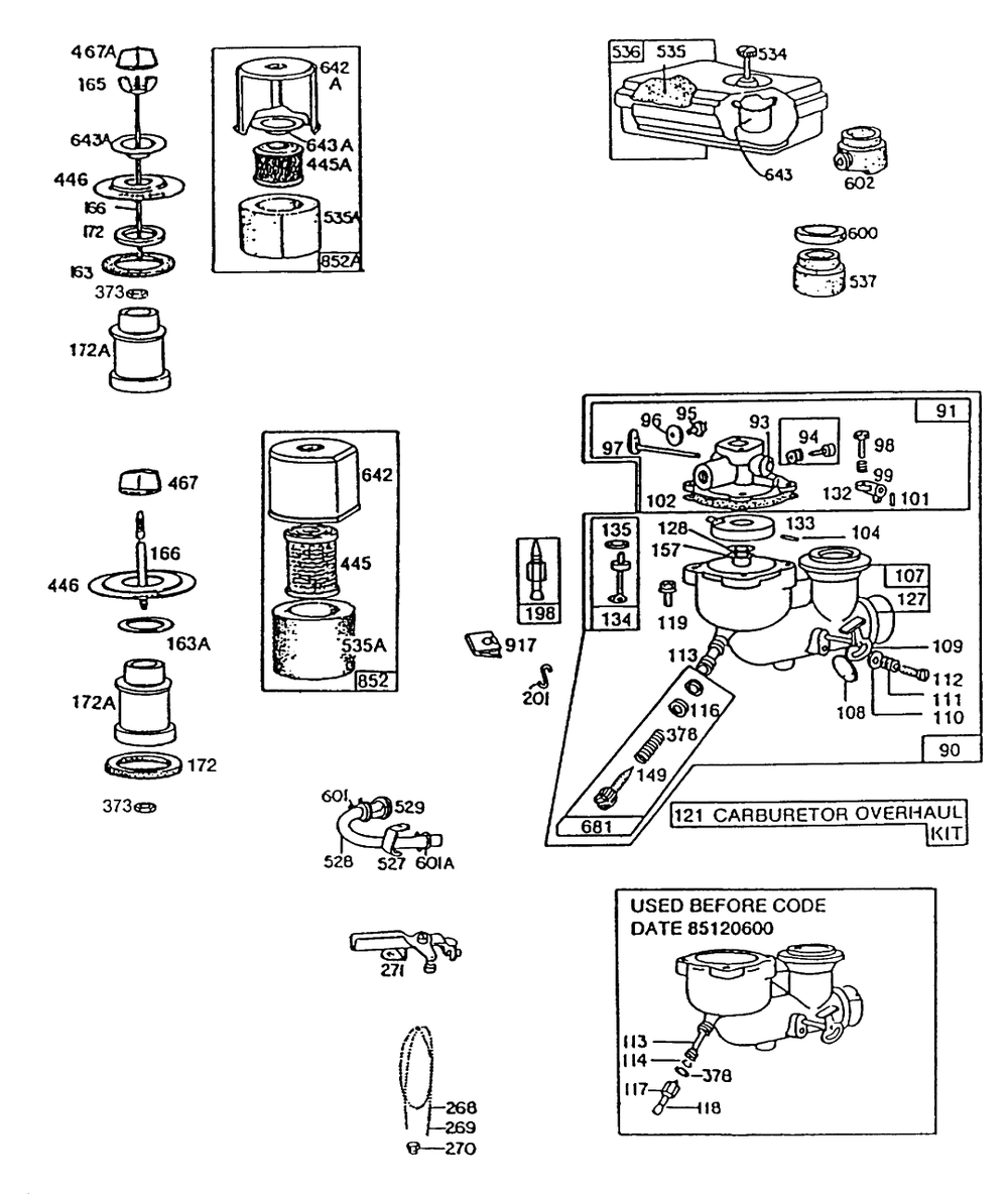 Carburetors And Air Cleaners Diagram and Parts List for 80331-1639-01  Briggs and Stratton Engine